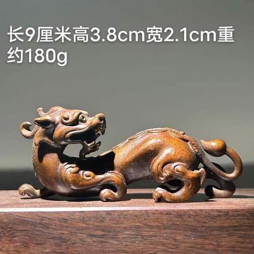 文玩紫铜实心螭龙镇纸手把件龙型笔架镇尺茶宠铜合金书房桌面摆件