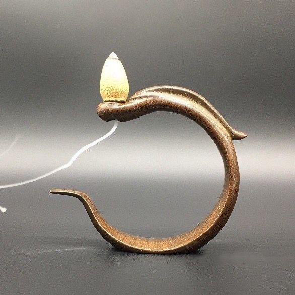 实心仿古仿紫铜玉游龙倒流香摆件合金铜禅意意境倒流香简约香架