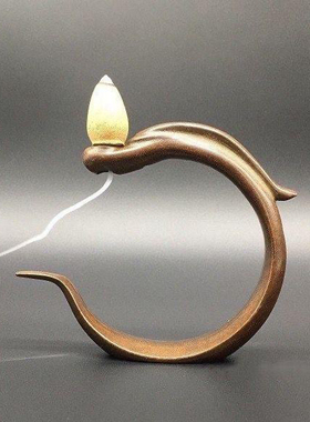 实心仿古仿紫铜玉游龙倒流香摆件合金铜禅意意境倒流香简约香架