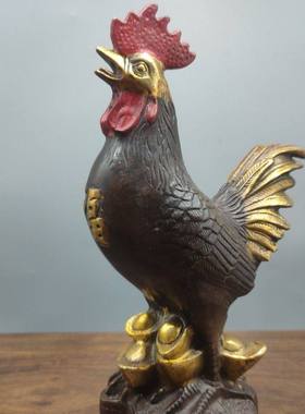 精品仿古铜器 古玩收藏 鎏金招财鸡发财鸡摆件 家居装饰摆设