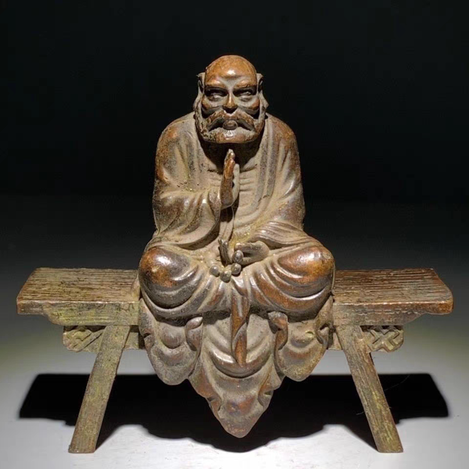 农村回流老物件达摩祖师佛像紫铜板凳佛老铜像古董旧货摆件收藏