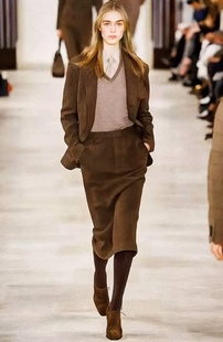 套装 气质通勤棕色职业女神羊毛真丝西装 西服两件套高端定制 时尚