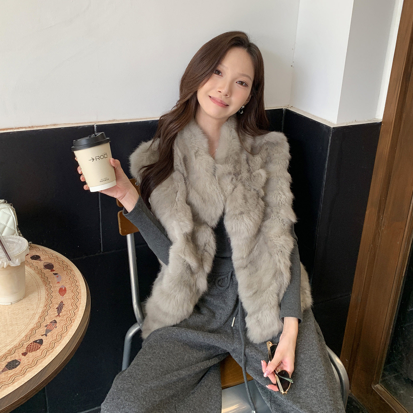 兔毛皮草马甲女短款背心显瘦新款