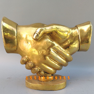 黄铜器纯铜合作共赢手诚信握手互利互赢步步高升家饰礼品摆件