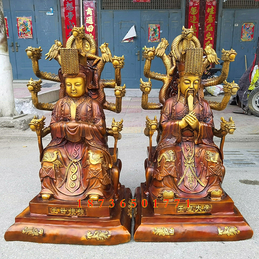 纯铜玉皇大帝王母娘娘神像一套玉帝王母家居铜器桌面摆件大号