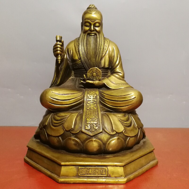 纯铜王禅老祖坐像鬼谷子镇宅保平安王诩老祖神像人物桌面手工摆件
