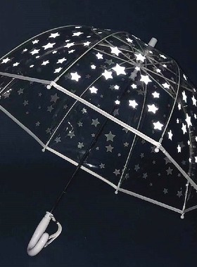 宝宝伞儿童小孩宝宝安全反光星星白色高清透明长柄伞直杆伞2-6岁