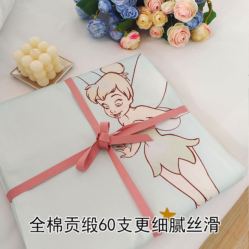 外贸出口全棉100贡缎被套小仙女迪士尼儿童卡通女孩学舍单人床单