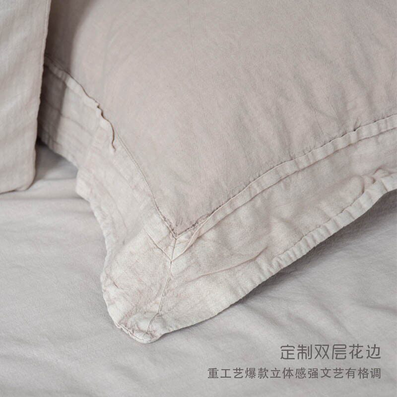 外贸清仓四件套全棉简约灰色100纯棉水洗棉裸睡北欧枕套被套
