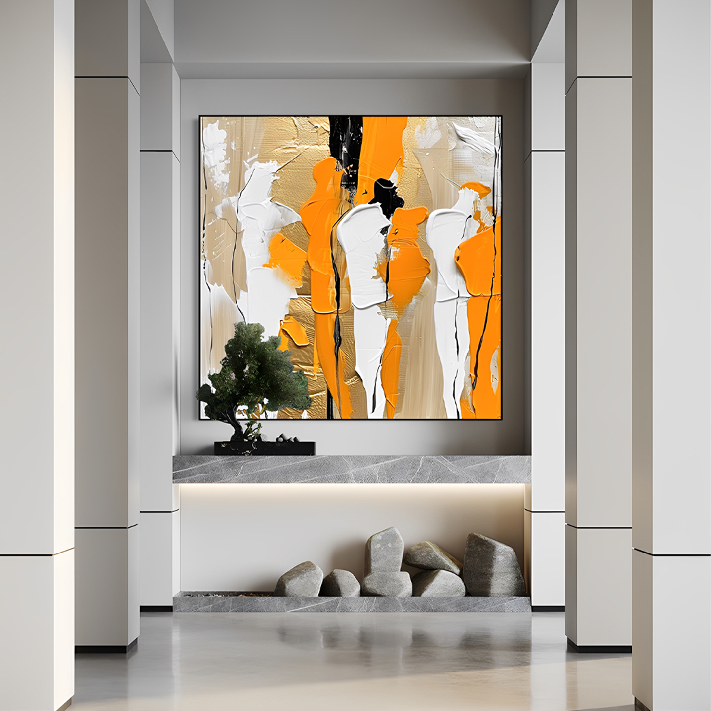 简约现代手绘抽象油画餐厅肌理画