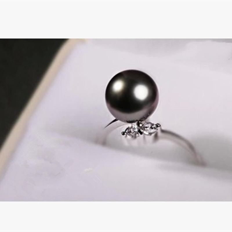天然黑珍珠粉戒指925开口女饰品