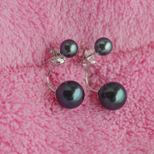 明星同款天然大溪地黑白珍珠粉耳钉耳环双珠925银女韩版耳坠耳饰