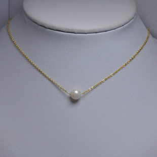 七夕天然淡水单颗小珍珠项链坠925银锁骨链强光微瑕路路通女时尚