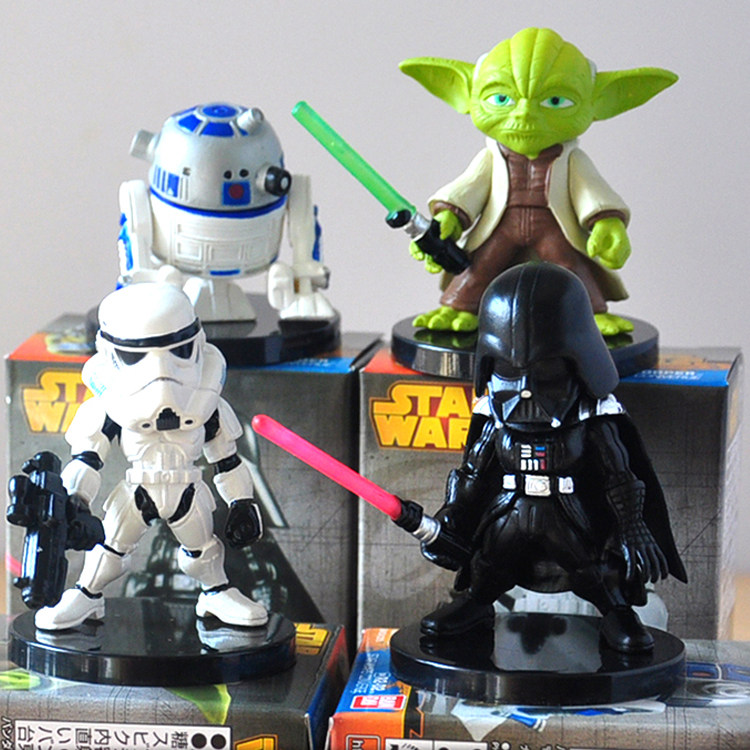 包邮starwars星球大战黑武士白兵尤达机器人bb8底座摆件人偶手办