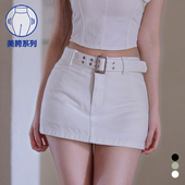 kindame韩国夏季 百搭丰胯高腰双扣腰带牛仔H裙裤 DS25S3109