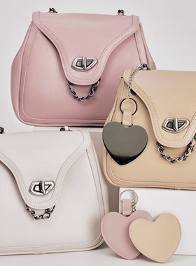 kindame韩国优雅风爱心挂件链条女翻盖单肩斜挎小方包KBBFAW0101