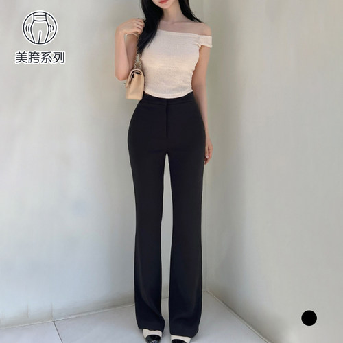 夏季宽松丰胯提臀黑色休闲喇叭裤