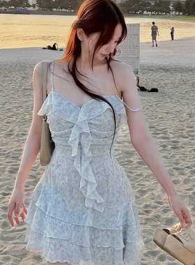 kindame2025雪纺荷叶边迷你连衣裙小碎花显瘦吊带DL25M3506
