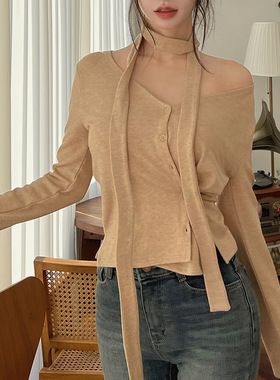 kindame韩国多功能围巾单排扣修身显瘦针织开衫上衣TR23W0601