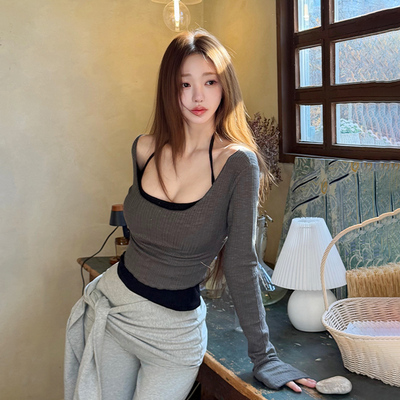 挂脖露肩性感修身背心吊带