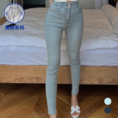 铅笔裤 kindame韩国高腰双扣小脚提臀显瘦铅笔九分丰胯牛仔裤 修身