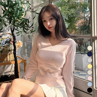 kindame韩国百搭修身 vKR25S1706 羊毛休闲V领T恤针织衫