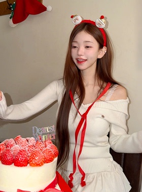 kindame韩国露肩V领长袖海军水手领针织女毛衣连帽上衣KS25W3803