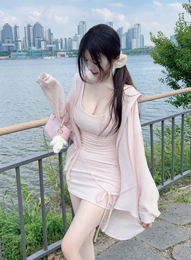 Soonne韩国微透长袖开衫女夏季防晒系带宽松百搭纯色SOONNE26SS19