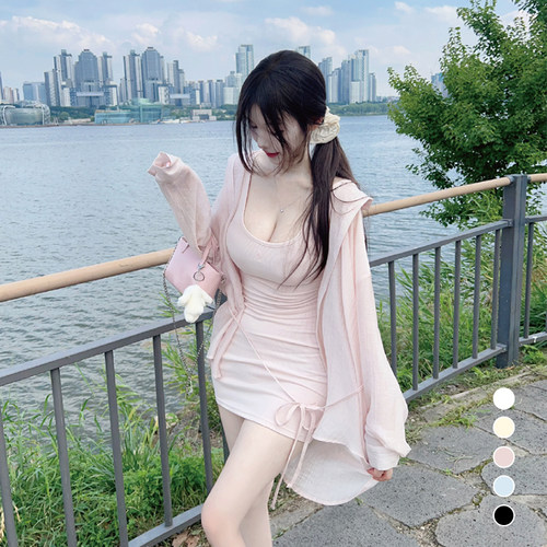 Soonne夏季防晒微透系带开衫