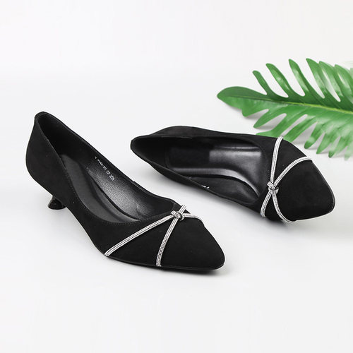 磨砂皮亮钻细跟大码女鞋单鞋