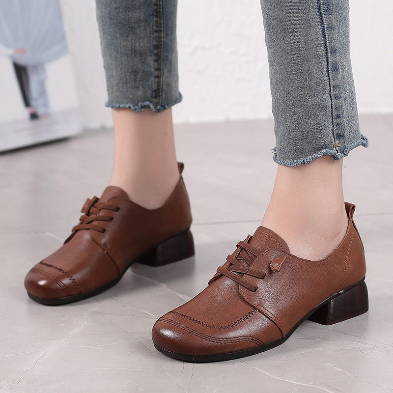 宽胖脚大码女鞋41到43粗跟手工真皮中跟2026春秋系带软底皮鞋单鞋,女鞋,时尚休闲鞋,淘宝优惠券,粉丝福利购,淘宝优惠卷