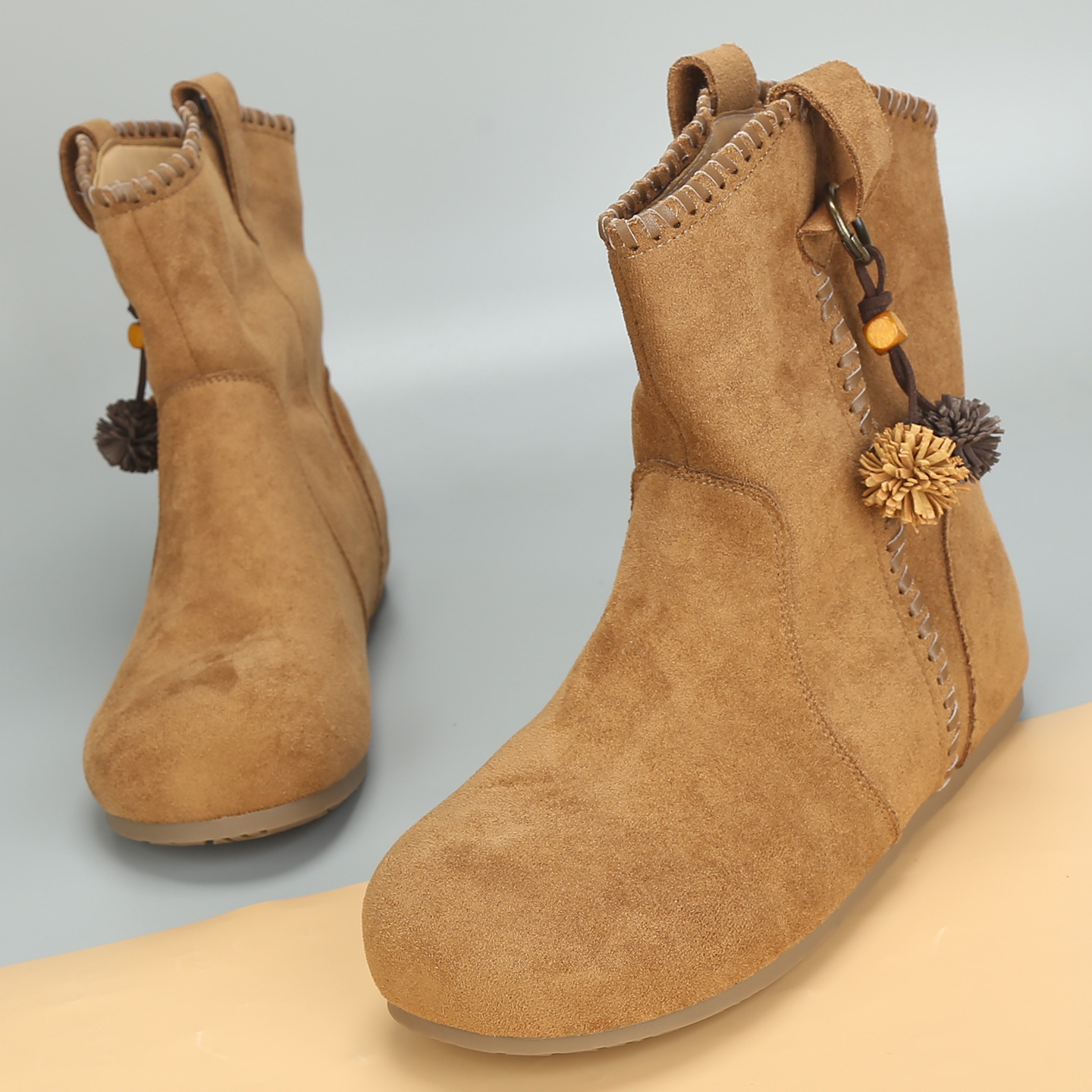 前掌加宽大码女鞋41到43秋冬新款真皮靴子平底短靴中筒女靴单靴42