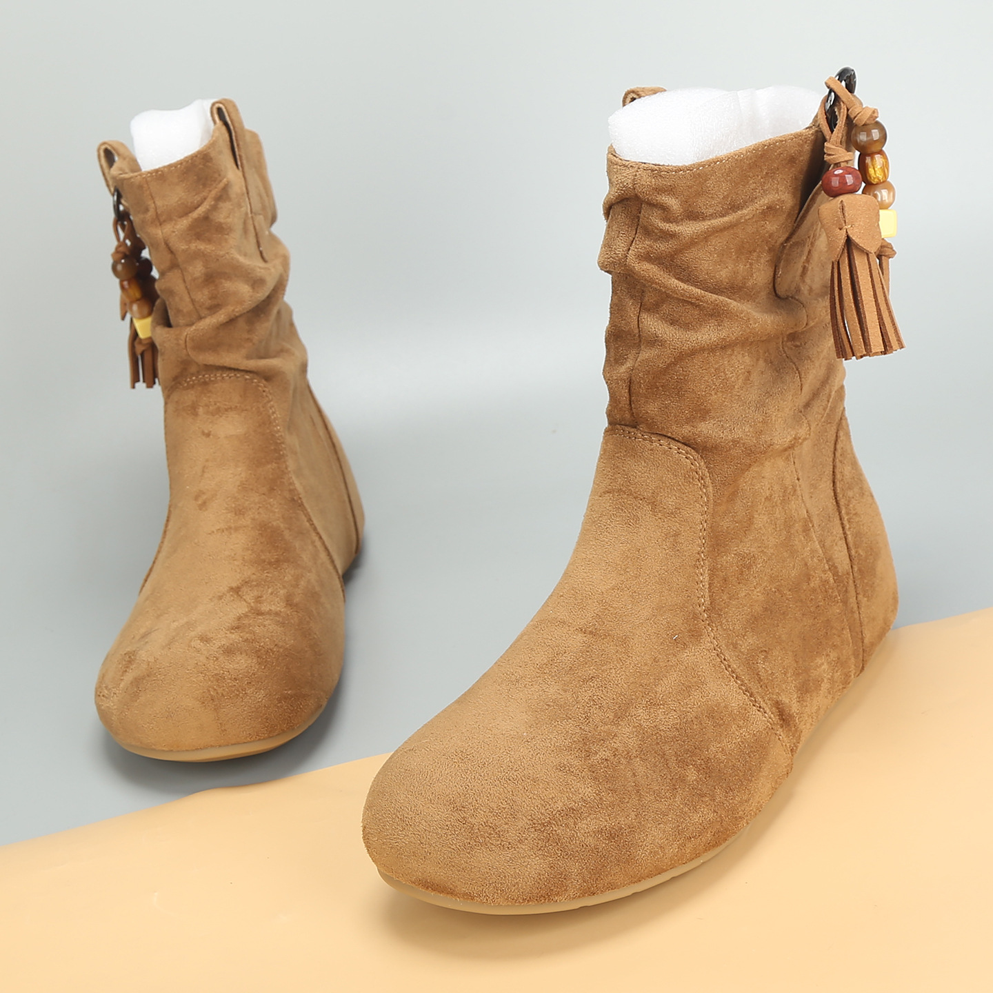 前掌加宽大码女鞋41到43秋冬新款磨砂靴子平底弹力靴短靴宽头女靴