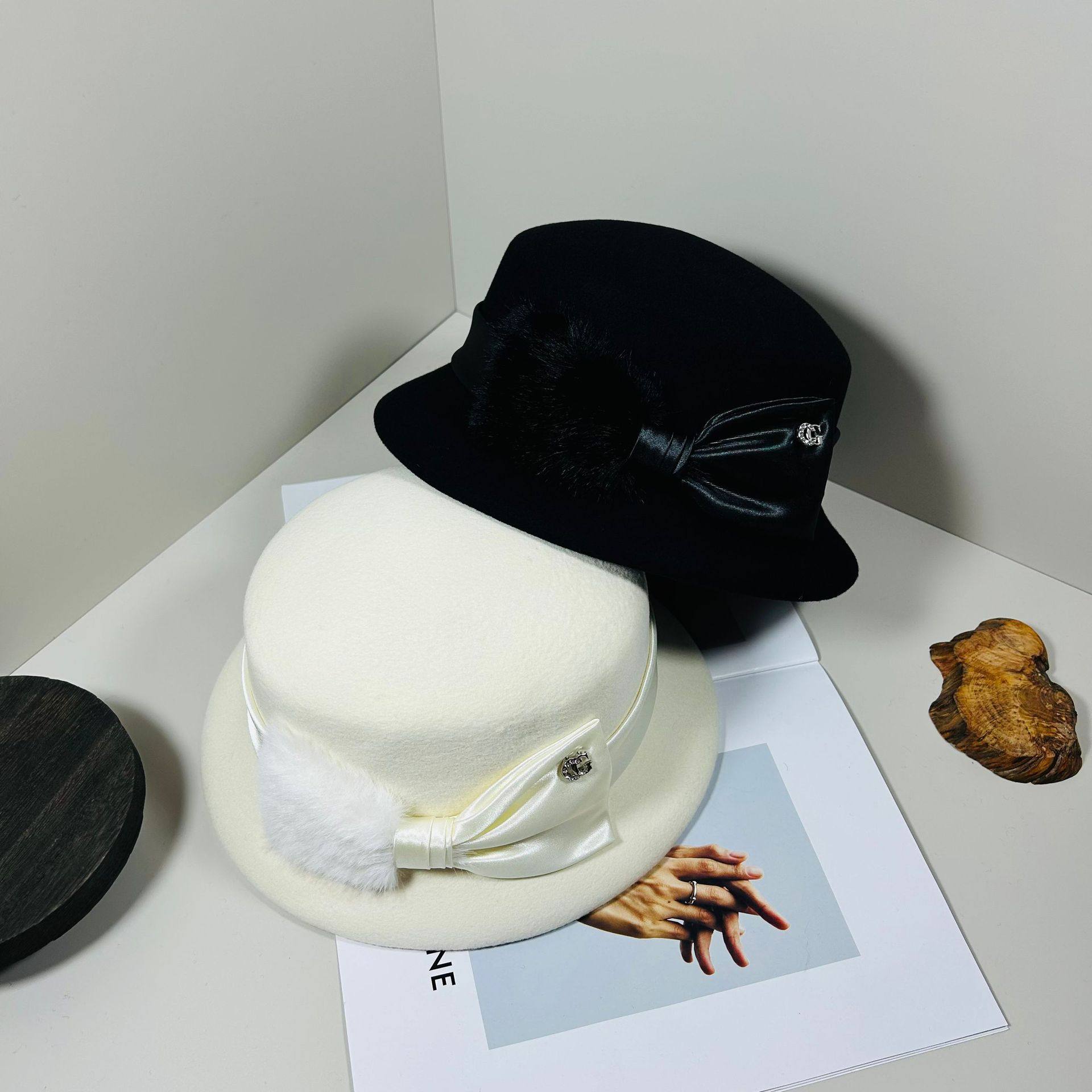 法式赫本风水貂毛蝴蝶结渔夫帽女秋冬羊毛呢气质盆帽优雅名媛礼帽,美发护发/假发,帽子假发,淘宝优惠券,粉丝福利购,淘宝优惠卷