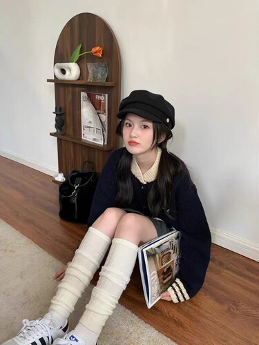 RX UVCUT官网韩国黑色贝雷帽女款2025新款大头围显脸小毛呢海军帽