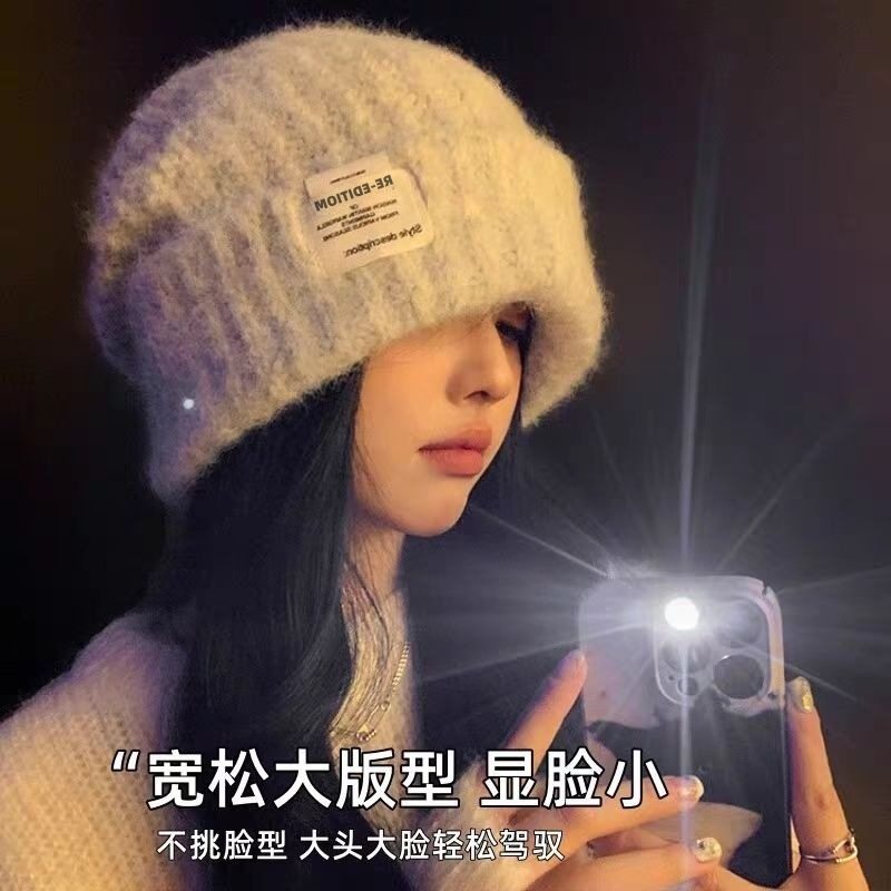 帽子女2025新款冬季保暖毛线帽大头围显脸小宽松护耳针织帽韩版潮