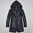 简约商务休闲风衣夹克发 连帽衫 柔嫩头层牛皮真皮皮衣男修身 中长款