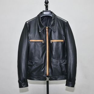 头层柔嫩牛皮真皮皮衣男修身 翻领休闲德系飞行服皮夹克外套吹 短款