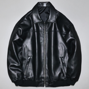 头层绵羊真皮皮衣男女廓版 宽松青年简约休闲翻领男友风飞行服太
