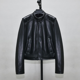 头层绵羊真皮皮衣女微廓休闲短款 宽松青年简约立领机车夹克外套否