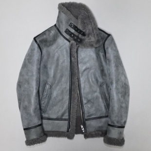 男女原生态厚绵羊皮毛一体真皮皮衣休闲翻领短款 飞行服夹克外套欢