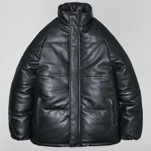 男女真皮羽绒防寒服厚实头层软牛皮衣立领简约微廓中长冬季 外套涛