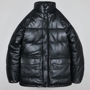 真皮羽绒防寒面包服头层软牛皮衣男女修身 中长休闲立领木村拓哉贝