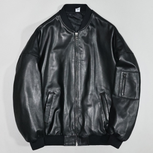 头层绵羊真皮皮衣男女宽松韩廓版 青年简约慵懒男友风休闲棒球服况