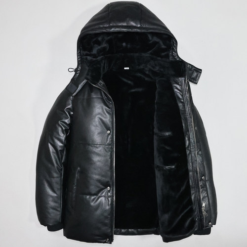 加厚毛绒头层牛皮真皮衣男面包服
