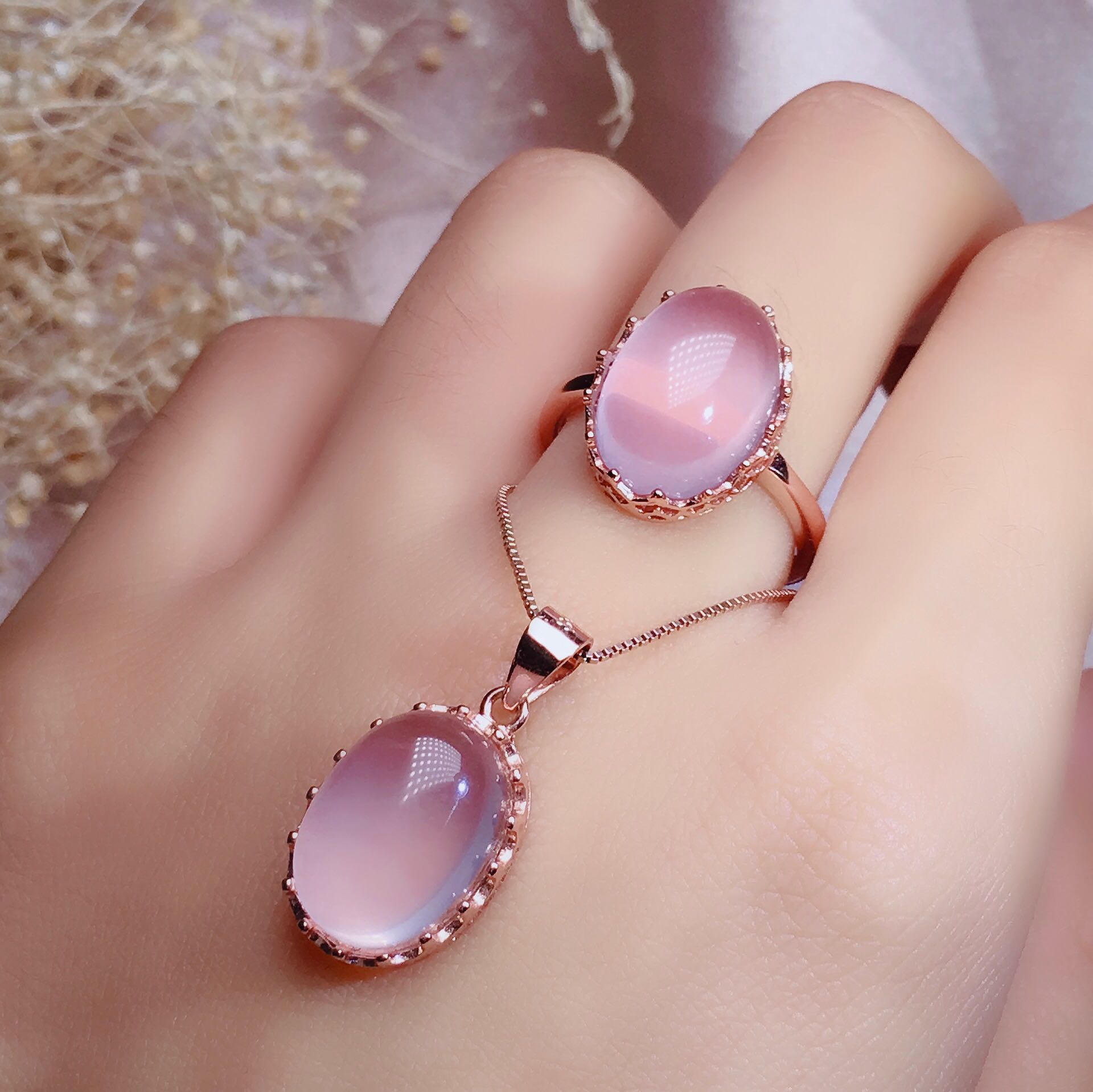 天然粉晶戒指女款戒子个性旺桃花