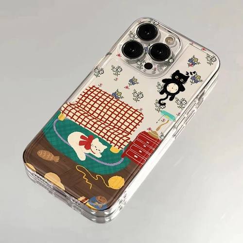 碎花猫咪适用iphone16promax手机壳苹果15/14/13/12保护套xr华为nova8//7/p70vivox100小米11荣耀oppo红米k60