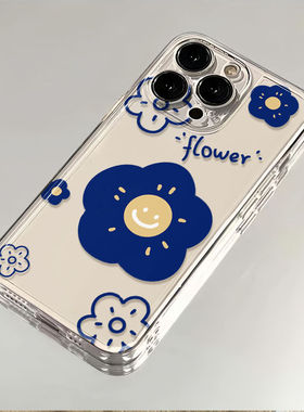 蓝花朵适用苹果17/16pro手机壳华为pura70/p50保护套mate60红米note11透明OPPOreno13/9/8小米14/vivos12/s15