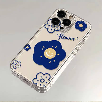 蓝花朵适用苹果17/16pro手机壳华为pura70/p50保护套mate60红米note11透明OPPOreno13/9/8小米14/vivos12/s15