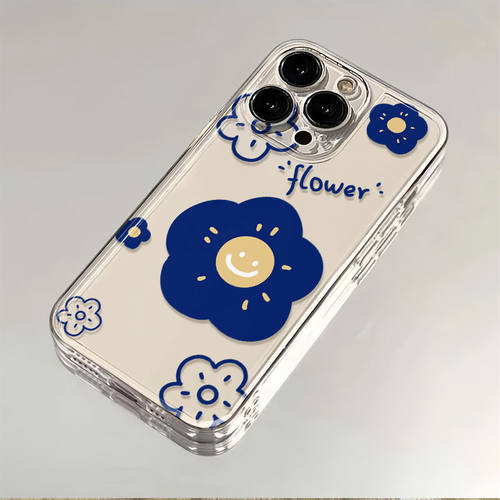 蓝花朵适用苹果17/16pro手机壳华为pura70/p50保护套mate60红米note11透明OPPOreno13/9/8小米14/vivos12/s15